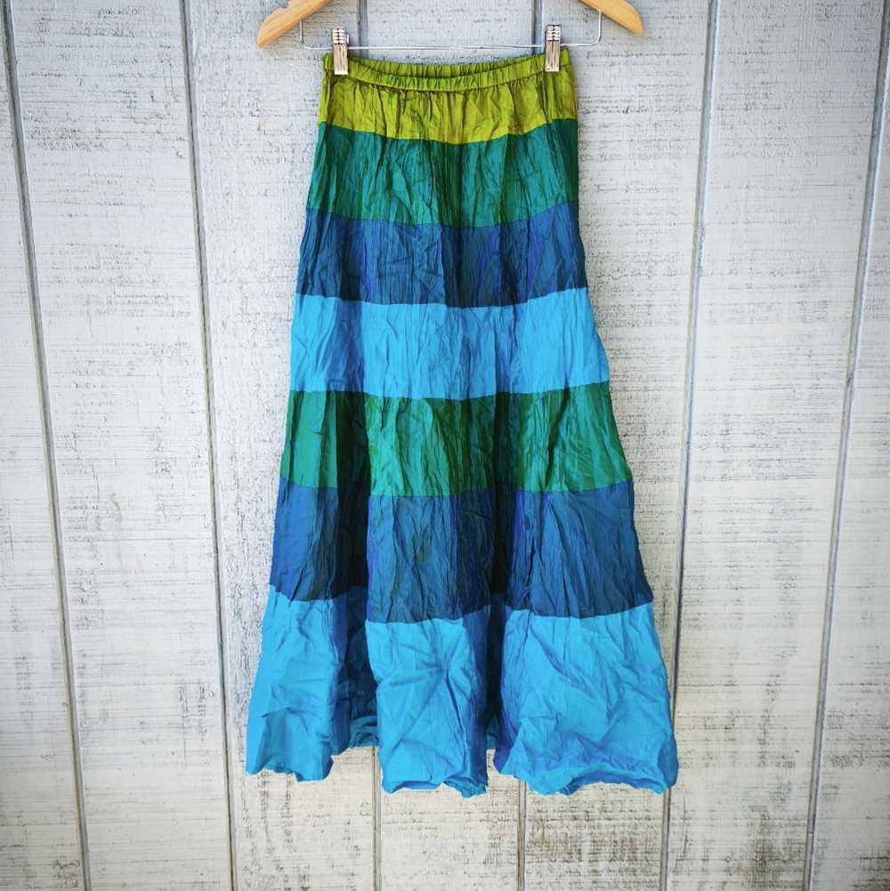 Cache Striped Maxi Skirt in Blue and Green Tones